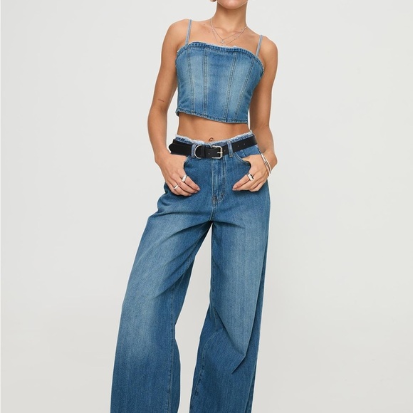 Princess Polly Vihaan Top Blue Wash - New With Tags - Picture 3 of 11